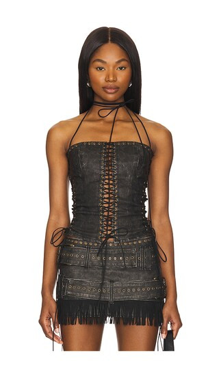 Longline Lace Up Halter Corset in Black | Revolve Clothing (Global)