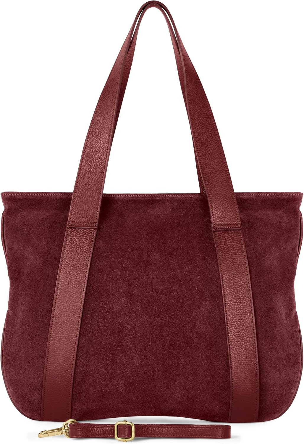 Italian Genuine Suede Leather Tote for Women with Secure Zipper & Adjustable Strap | Large City Shoulder Carryall (Burgundy) | Amazon (US)
