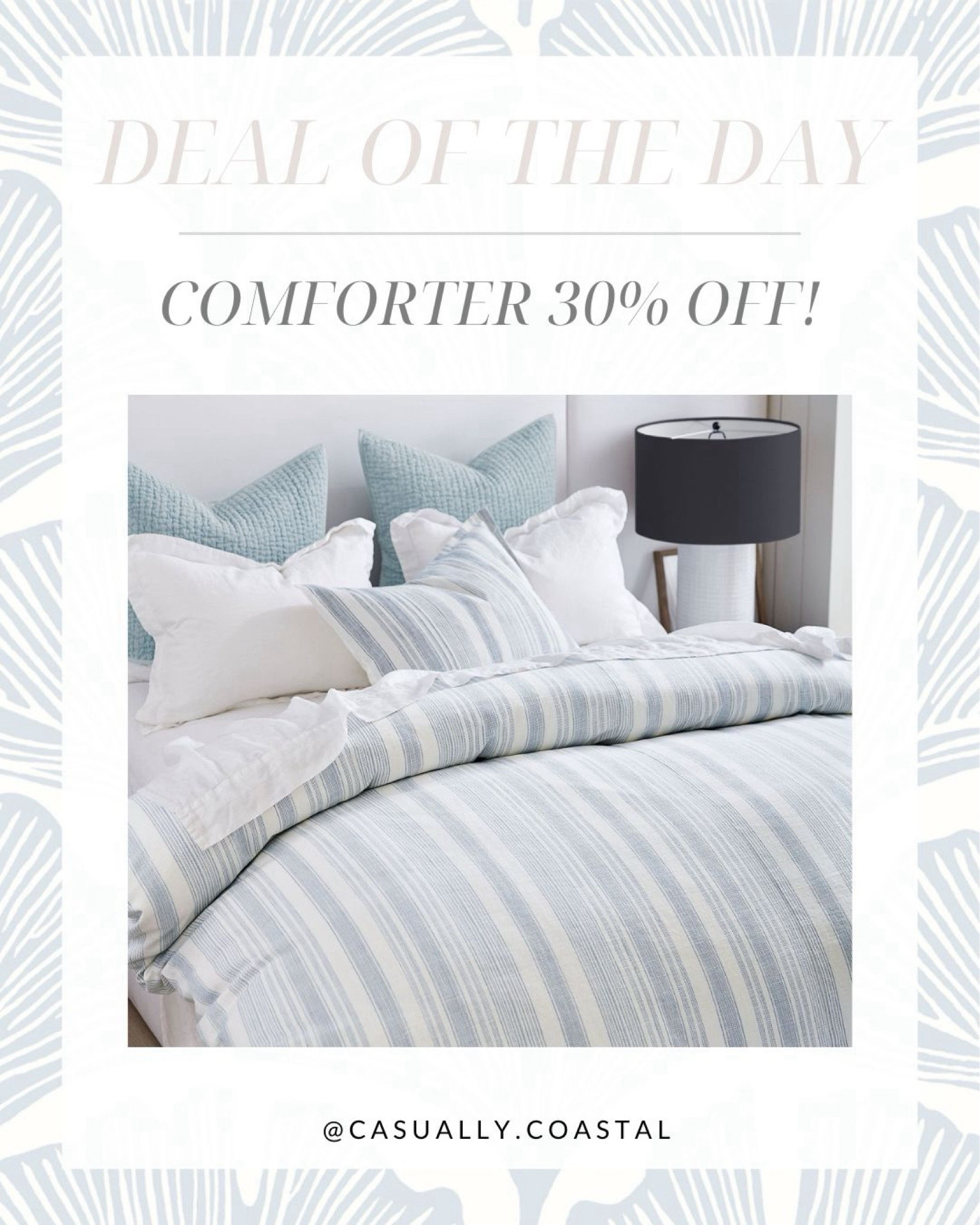 This pretty striped comforter from Pottery Barn is 30% off! Perfect for a beach house!
-
Coastal home decor, summer bedding, pottery barn bedding, blue comforter, blue bedding, coastal bedding, bedroom decor, primary bedroom bedding, beach house decor, bedroom ideas, cotton bedding, cotton comforter, king size comforter, queen size comforter, pottery barn comforter, bedding on sale, coastal style home 

#LTKHome #LTKSaleAlert