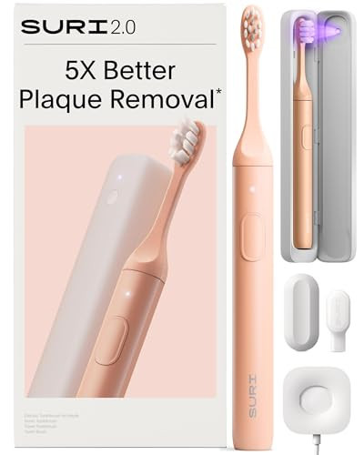 SURI 2.0 New Sonic Electric Toothbrush with Pressure Sensor & UV-Cleaning Travel Case | 1 Month+ Battery | Electric Toothbrush for Adults | Travel Toothbrushes | Tooth Brush | Pink | Amazon (US)