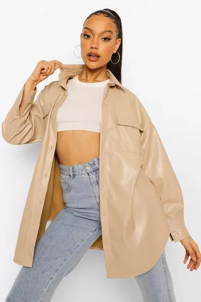 Faux Leather Oversized Shacket | Boohoo.com (US & CA)