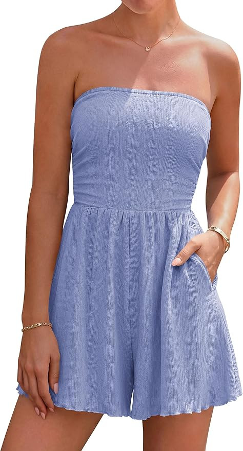 PRETTYGARDEN Summer Strapless Rompers for Women Dressy Casual One Piece Tube Top Shorts Jumpsuits... | Amazon (US)