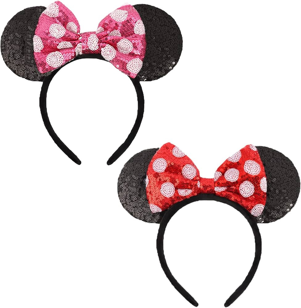 ETLUK Mouse Ears Headbands, 2 PCS Sequined Shiny Bow Headband Party Cosplay Accessories for Women... | Amazon (US)