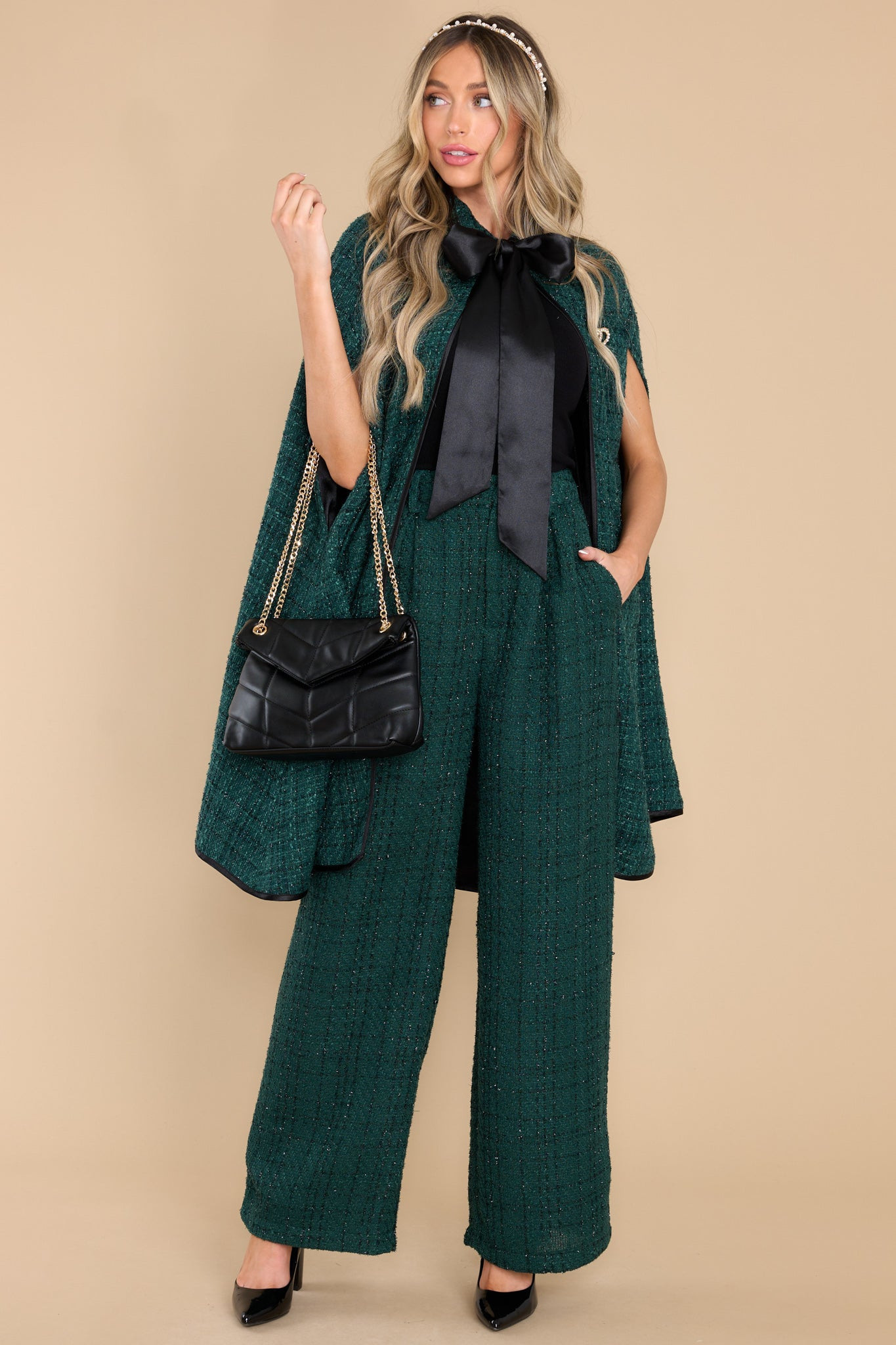 Glitter On The Streets Dark Green Pants | Red Dress 