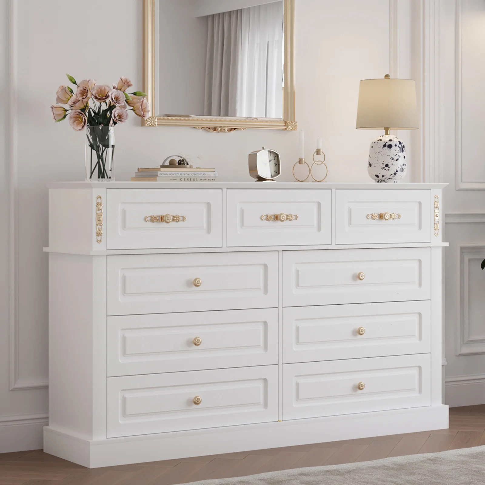 Extra Large 9 Drawers Dresser With Gold Knobs, 63" Wide Long Dresser For Bedroom | Wayfair North America