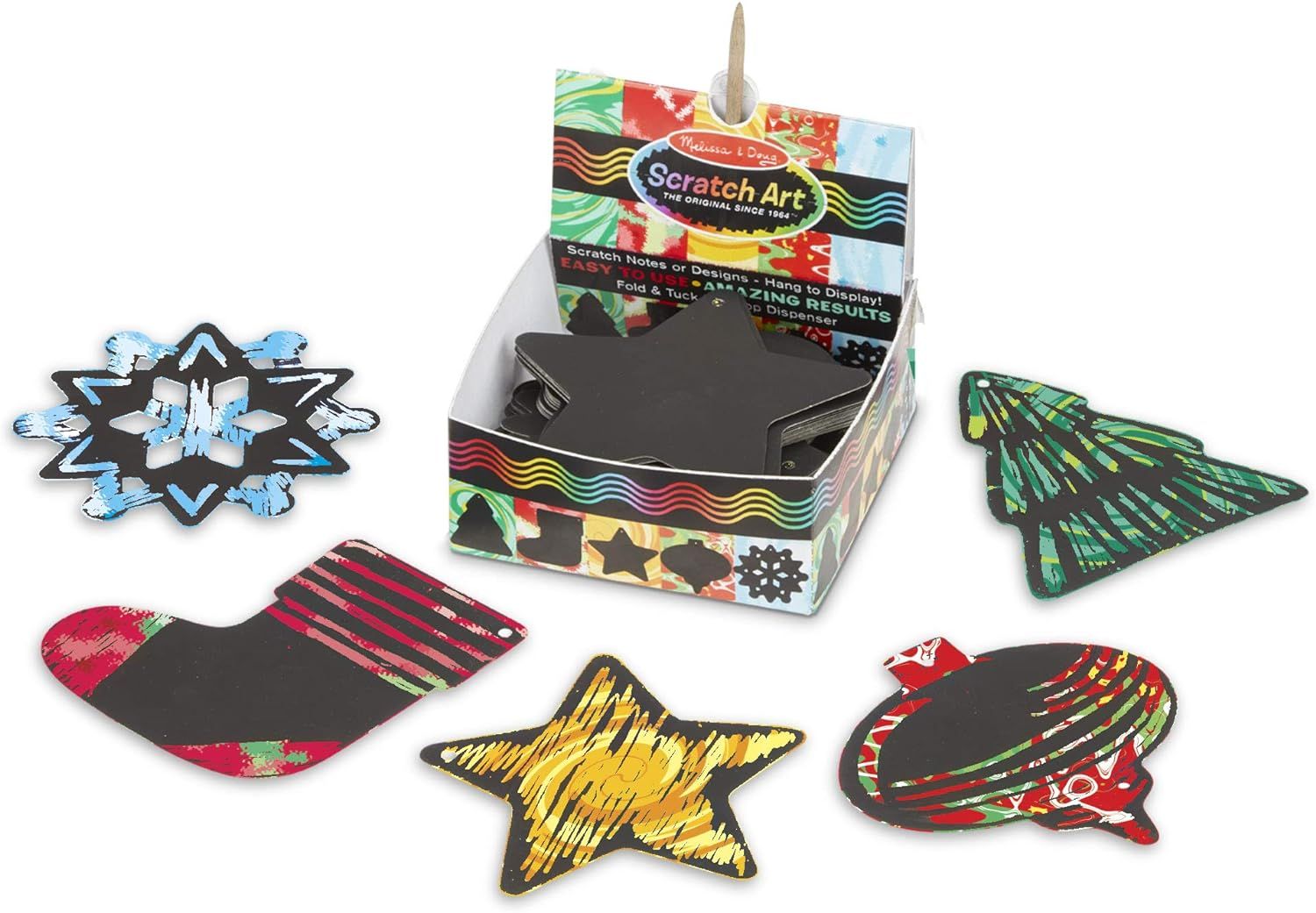 Melissa & Doug Scratch Art Box of 125 Holiday-Themed Shaped Notes in Desktop Dispenser - Hangable... | Amazon (US)