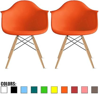 2xhome Set of 2 Orange Mid Century Modern Contemporary Vintage Molded Shell Designer with Arms Pl... | Amazon (US)