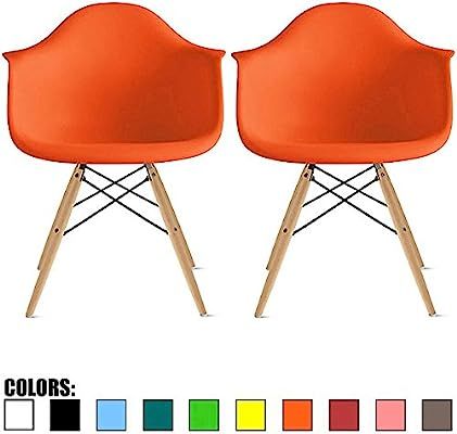 2xhome Set of 2 Orange Mid Century Modern Contemporary Vintage Molded Shell Designer with Arms Pl... | Amazon (US)