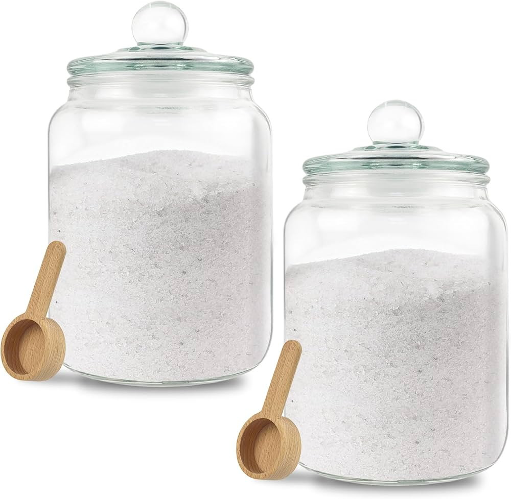 2 Sets 70 oz Bath Salts Glass Jar - Bath Salt Container with 2 Wooden Scoop and 2 Airtight Lid, L... | Amazon (US)