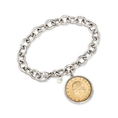 Ross-Simons Italian Genuine 20-Lira Coin Charm Bracelet in Sterling Silver | Target