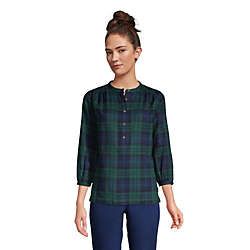 Women's Flannel 3/4 Sleeve Smocked Shoulder Popover Shirt | Lands' End (US)
