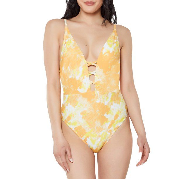 JS Jessica Simpson Women's Ocean Tie Dye Lace Up Plunge One Piece Swimsuit - Walmart.com | Walmart (US)