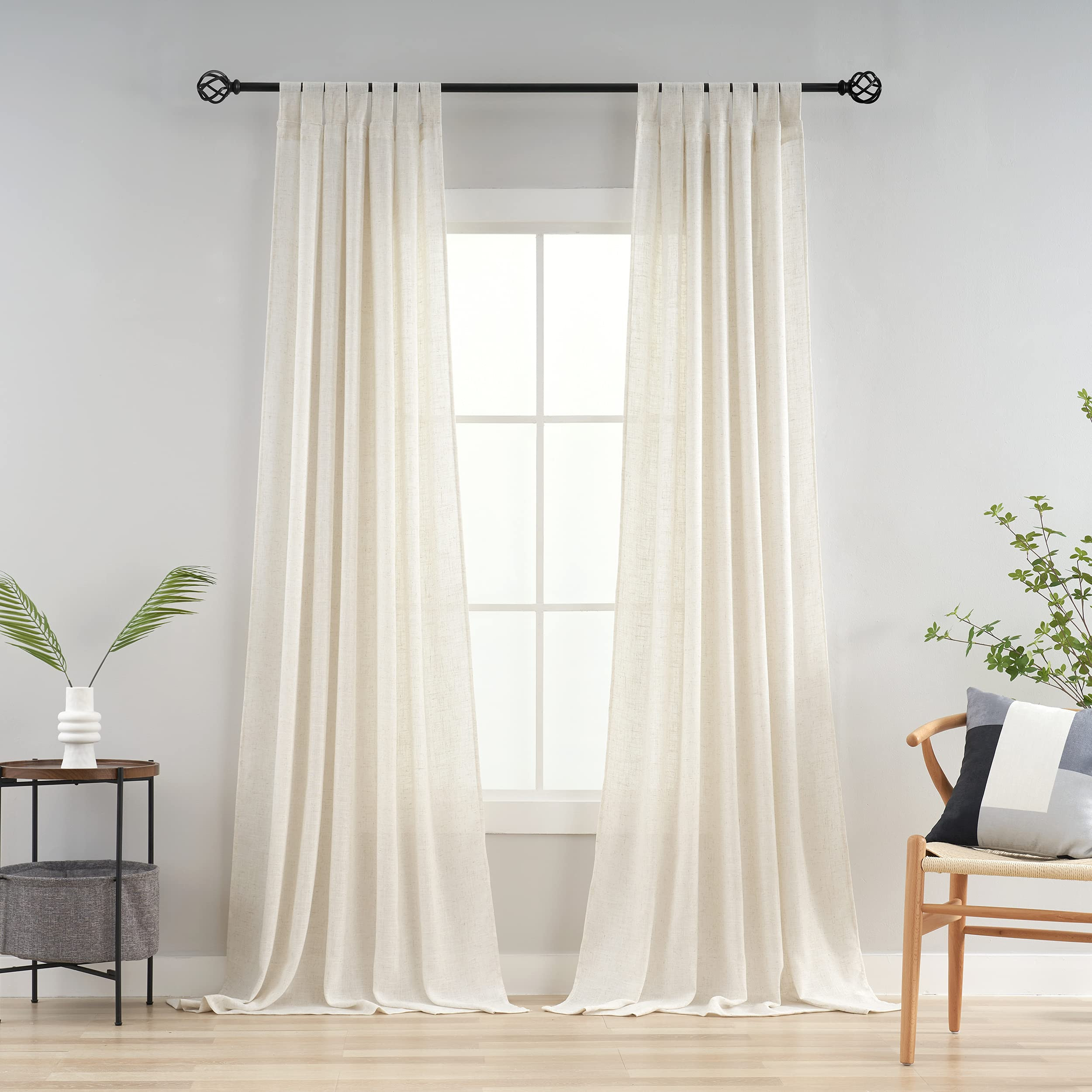 VOILYBIRD Natural Linen Semi Sheer Curtains Tab Top Light Filtering Elegant Curtains & Drapes for Li | Amazon (US)