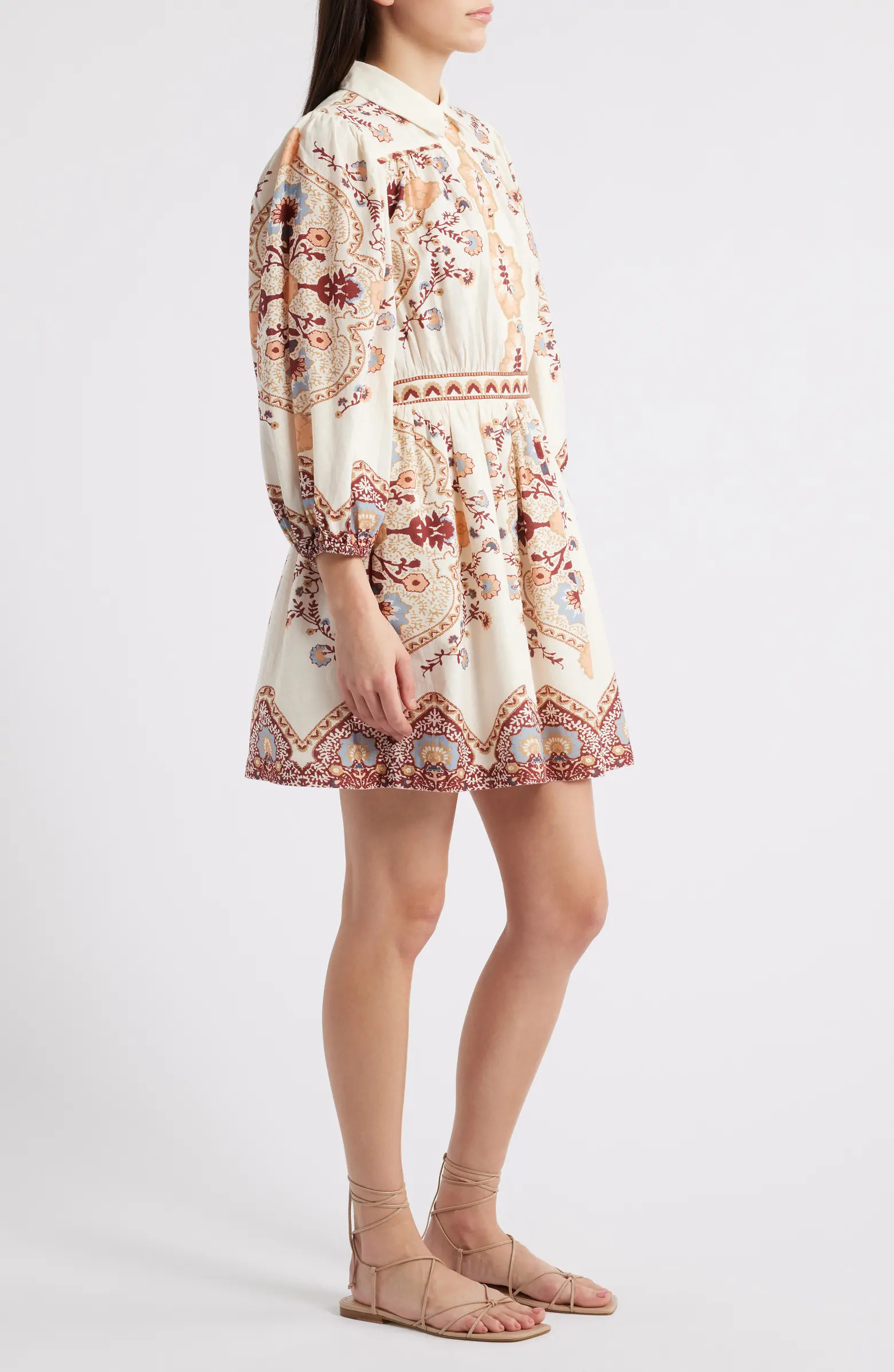 Leigh Placement Print Cotton & Linen Minidress | Nordstrom
