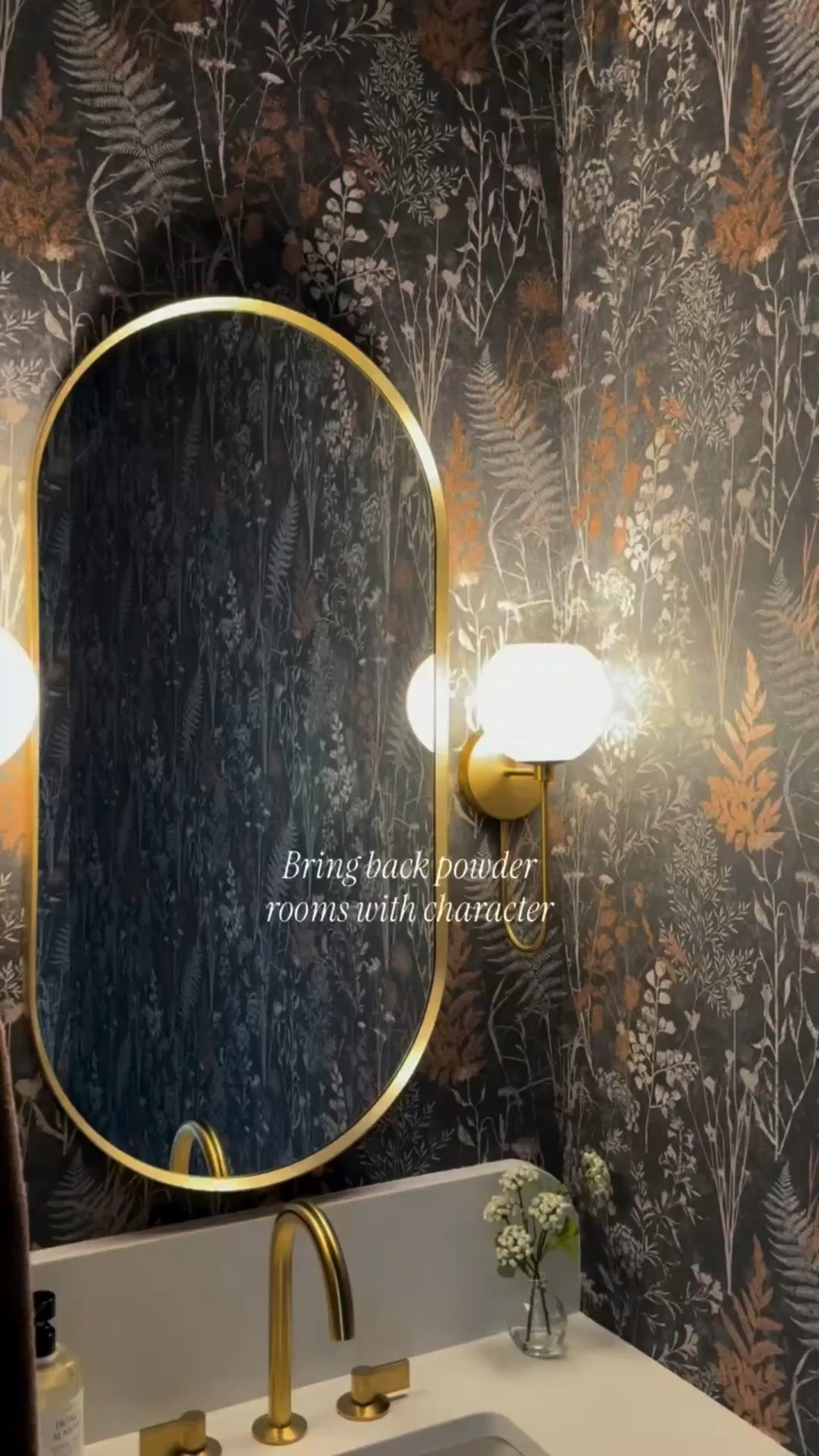 I love this little powder bath. ✨ The wallpaper, the gold sconces and accents. 

Powder bath inspo | wallpaper bathroom | gold sconces in a powder bath | powder bathroom wallpaper