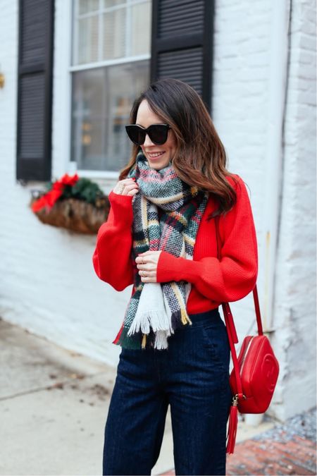 Christmas outfit, red sweater, festive scarf 

#LTKHoliday #LTKSeasonal