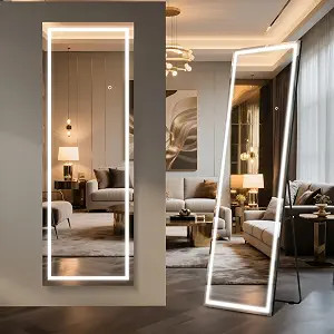 Kosmonia 56"x18" Full Length LED Mirror with Lights, Dimmable Standing/Wall Mirror for Bedroom, F... | Amazon (US)