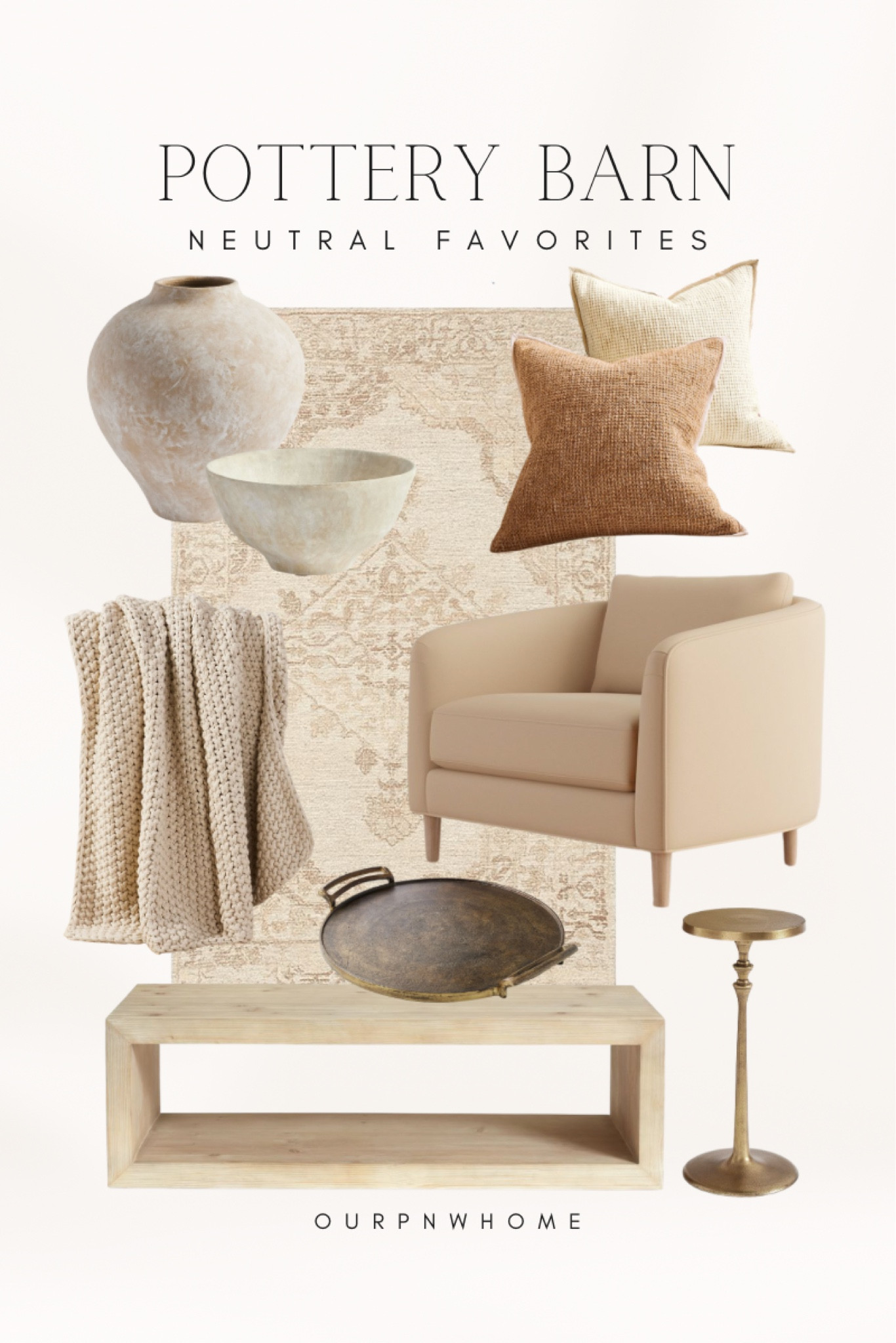 Neutral home finds from Pottery Barn!

Neutral area rug, tan accent chair, neutral armchair, wood coffee table, knit throw blanket, throw pillows, accent pillows, vase, decorative bowl, brass accent table, side table, end table, decorative bowl, vase, antiques brass tray 

#LTKhome #LTKFind #LTKstyletip
