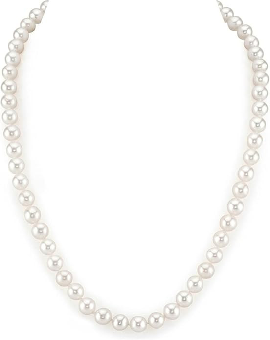 The Pearl Source Real Pearl Necklace for Women with AAA+ Quality Round White Freshwater Genuine C... | Amazon (US)