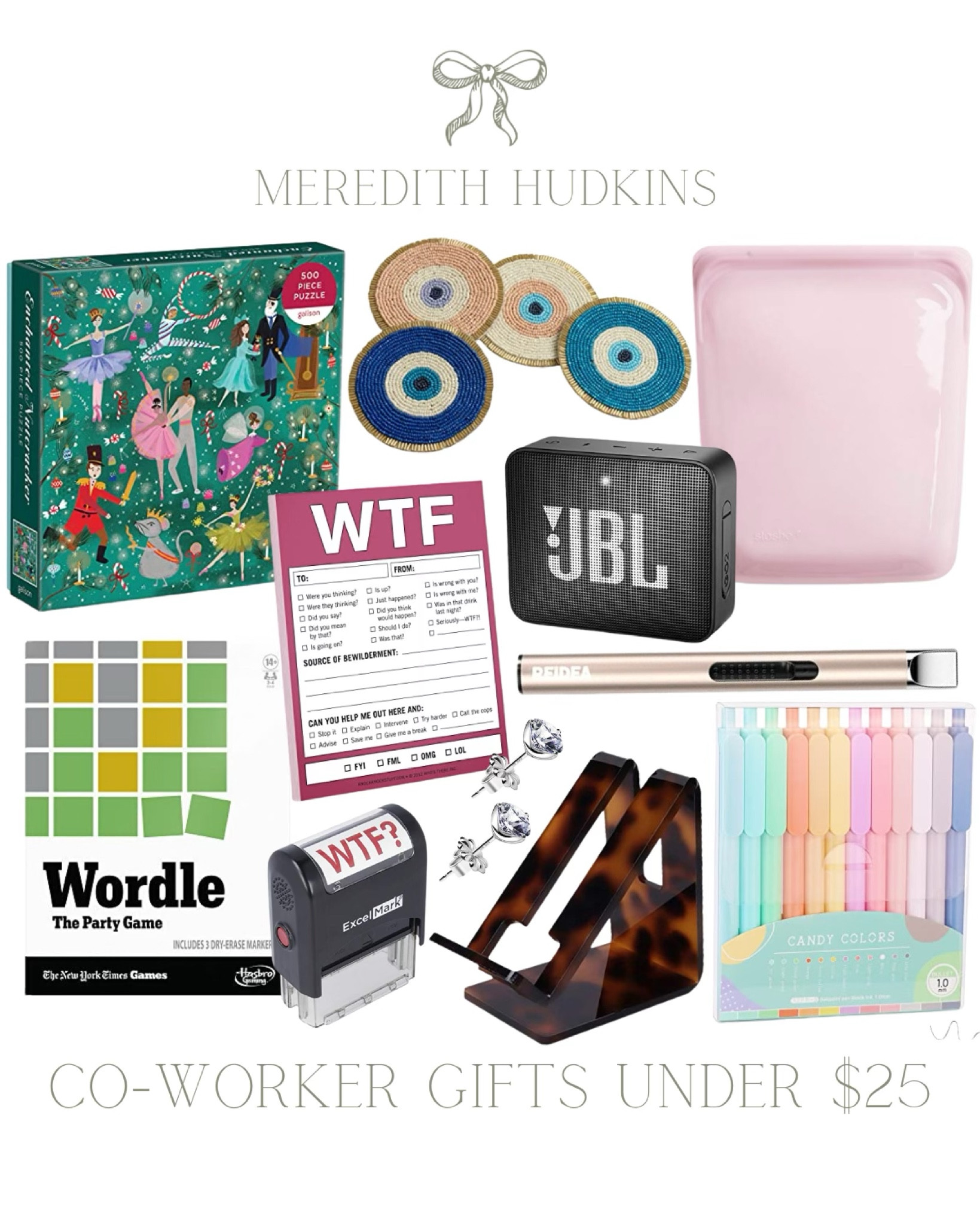 Christmas gift guide, gifts under $25, Gifts for coworkers, Wordle, speaker, electric lighter, coasters, earrings, affordable jewelry, stocking stuffers, beaded coasters, stamp, nutcracker puzzle, notepad, cell phone stand, Amazon gifts, Amazon finds 

#LTKGiftGuide #LTKFindsUnder50 #LTKHoliday