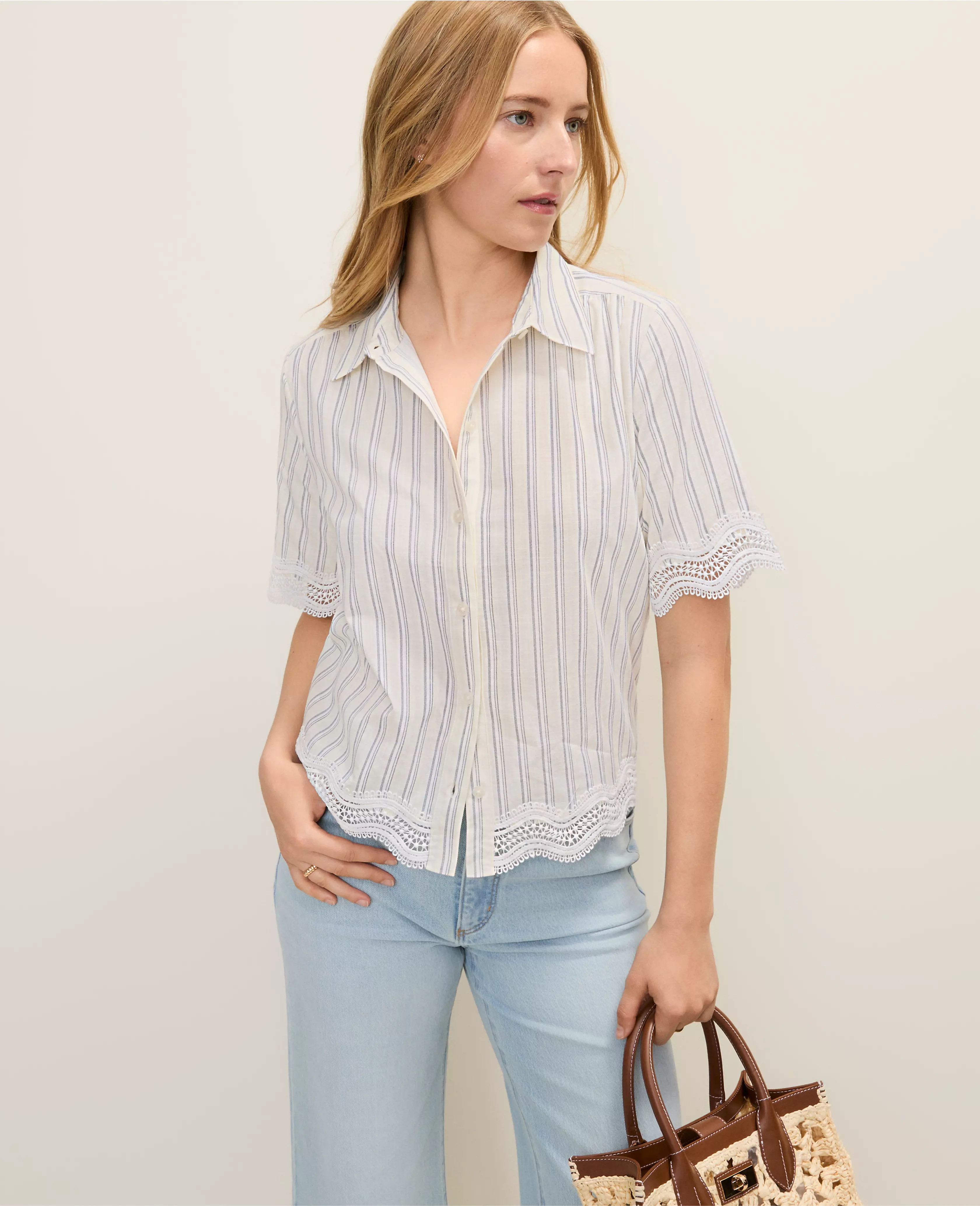 Weekend Embroidered Striped Shirt | Ann Taylor