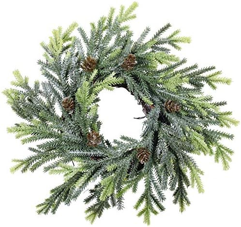 2 pcs Artificial Frosted Cedar and Pine Cone Candle Rings Christmas Candle Holder Rings Faux Cedar T | Amazon (US)