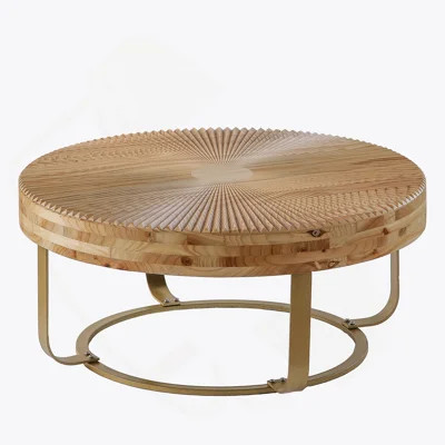 Modern Round Coffee Table Wooden Carving Pattern Coffee Table With Metal Legs | Wayfair North America