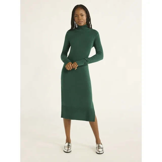 Free Assembly Women’s Cozy Yarn Turtleneck Midi Sweater Dress, Sizes XS-XXXL | Walmart (US)