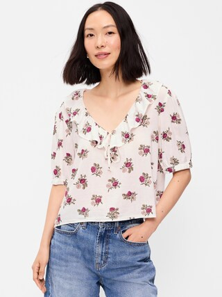 Ruffle Collar Tie-Front Top | Old Navy (US)