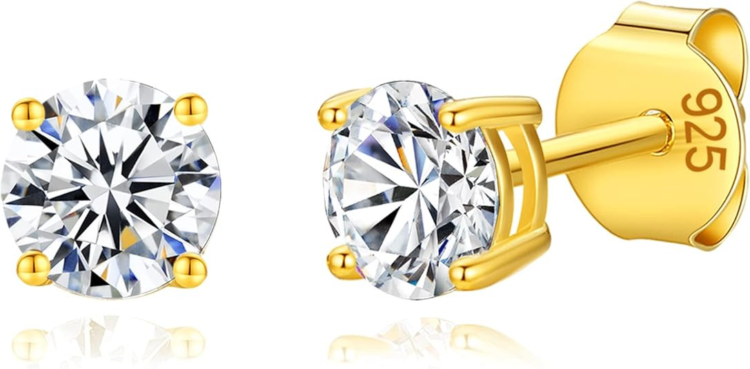 Lavishe 925 Sterling Silver 4 Prong Pure Brilliance Cubic Zirconia Stud Earrings Hypoallergenic | Amazon (US)