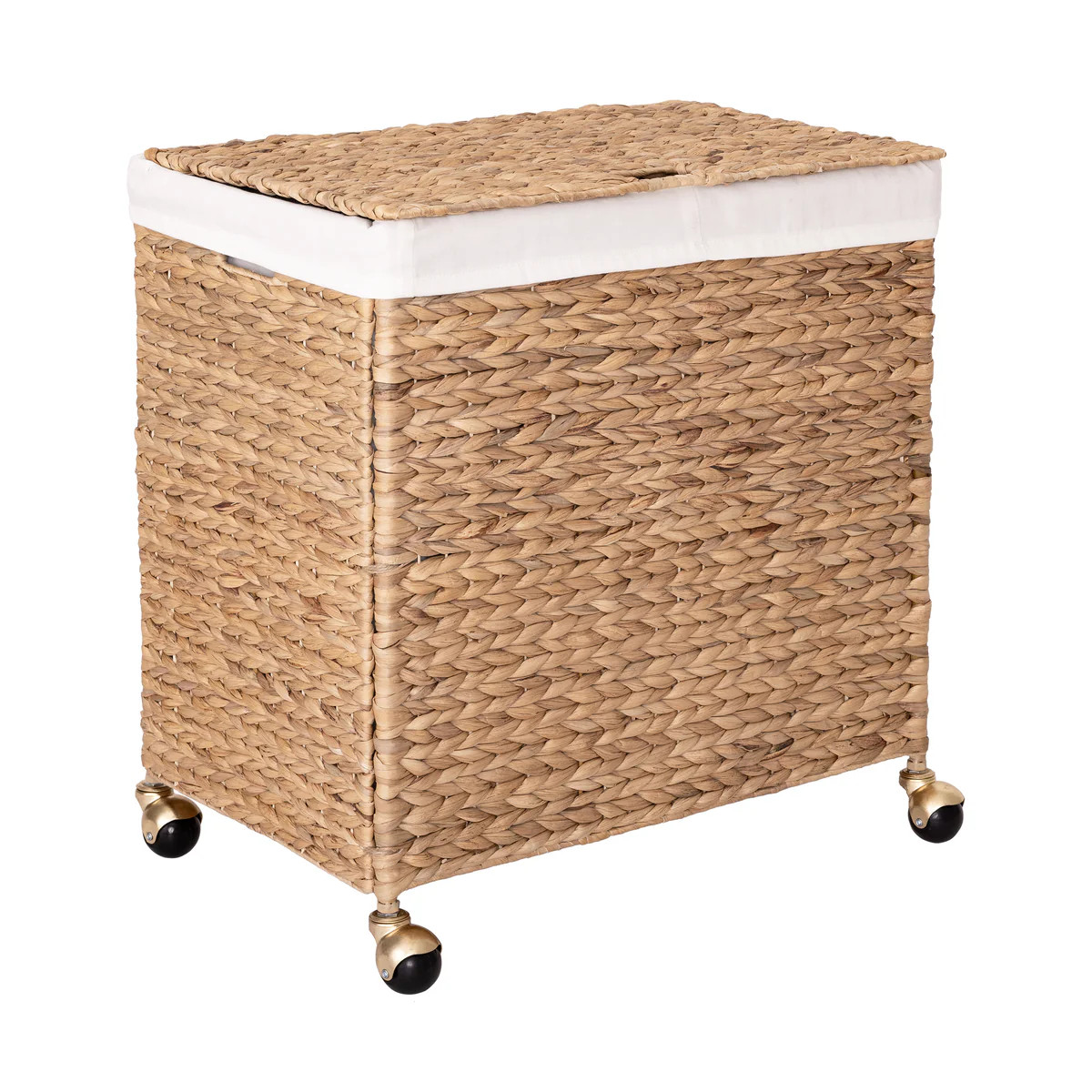 Sustainable Double Handwoven Lidded Laundry Hamper with Gold Sphere Casters | Seville Classics