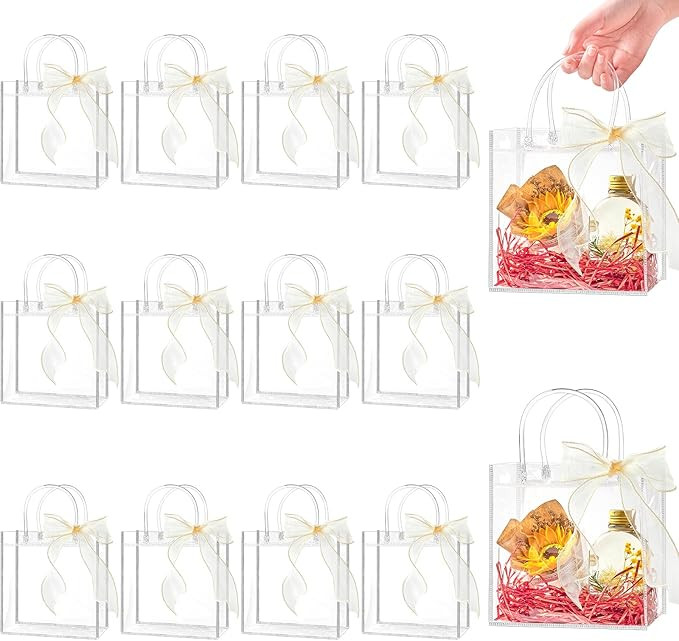 Ohuimrt 50 PCS Clear Plastic Gift Bags with Handles, 6.89 x 6.89 x 3.54 Inches Reusable Party Fav... | Amazon (US)