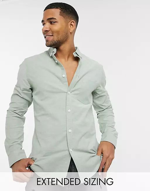 ASOS DESIGN slim fit yarn dye oxford shirt in pine green | ASOS (Global)