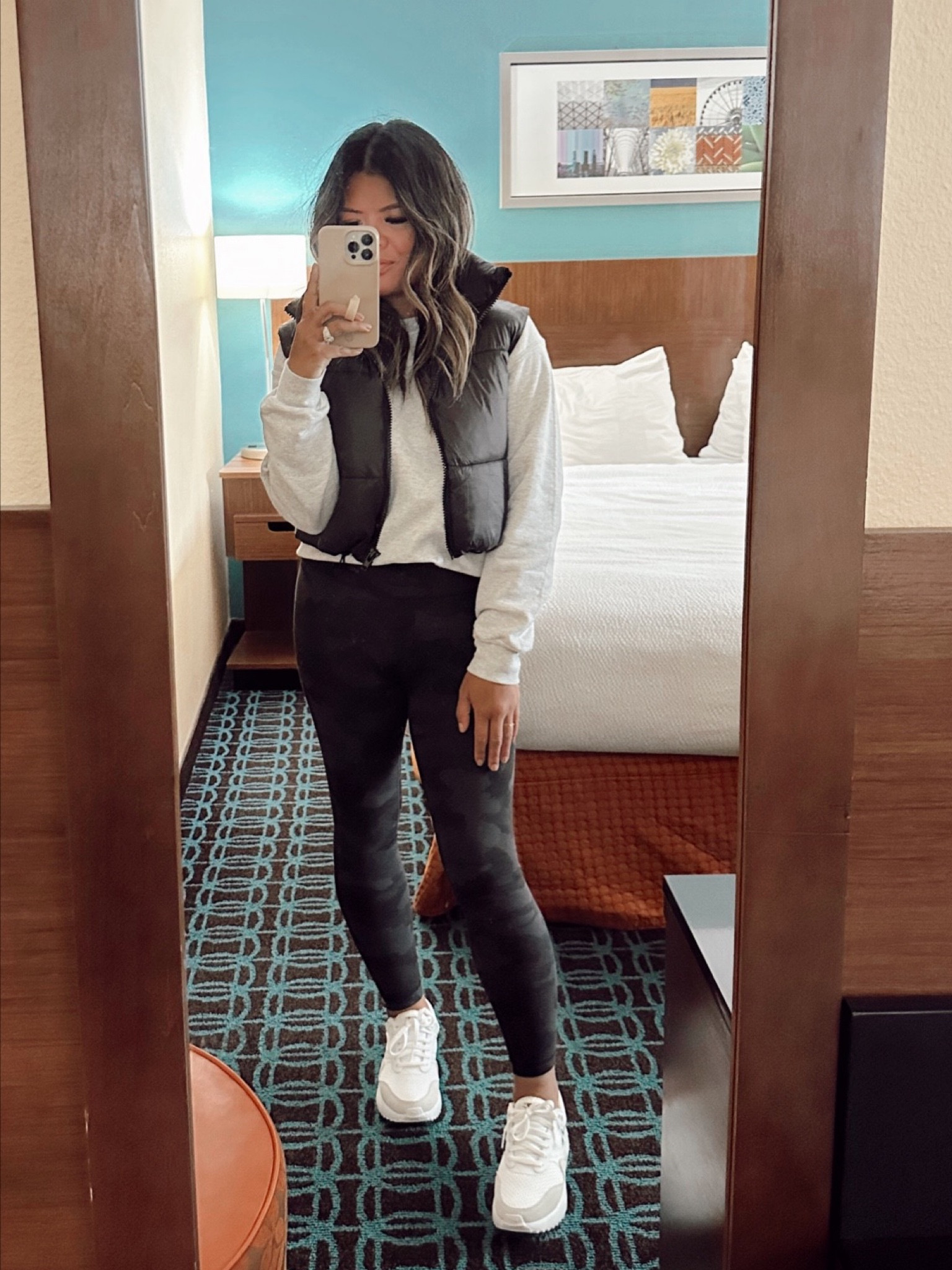 Travel outfit! Sports mom - Amazon find - puffer vest - athleisure - Nike sneakers - lululemon camo align leggings - asian - petite - mom style 

#LTKtravel #LTKover40 #LTKsalealert