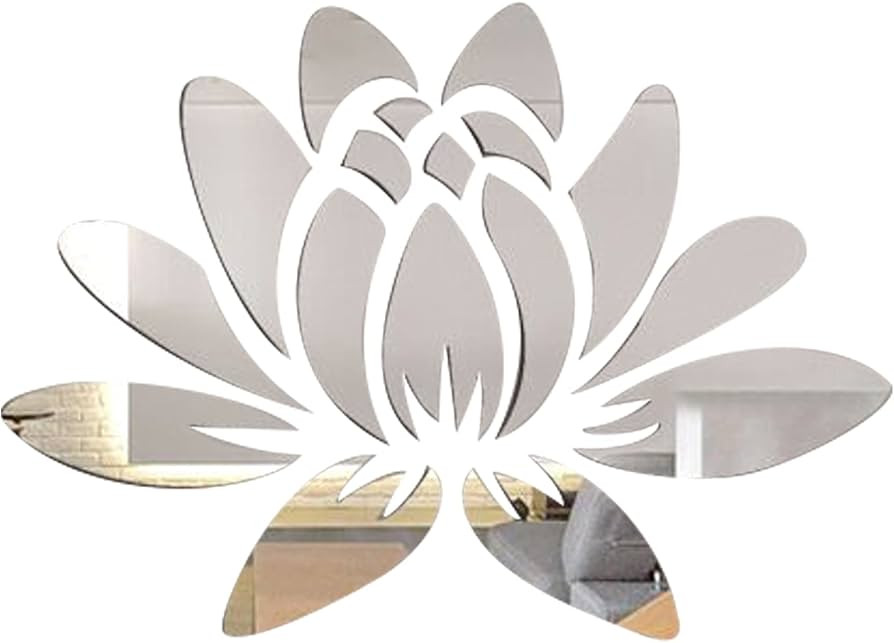CREATCABIN 3D Acrylic Mirror Wall Sticker Lotus Flower Decor Wall Art Decals Self Adhesive Remova... | Amazon (US)