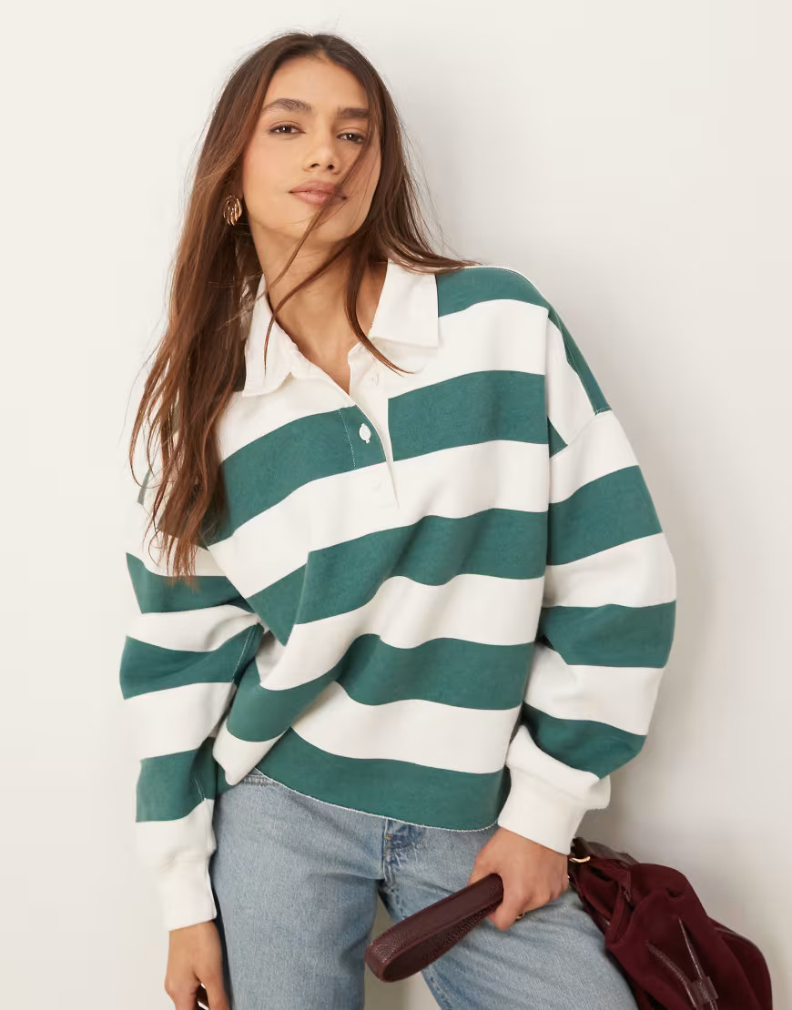 Abercrombie & Fitch cropped rugby top in green stripe | ASOS (Global)