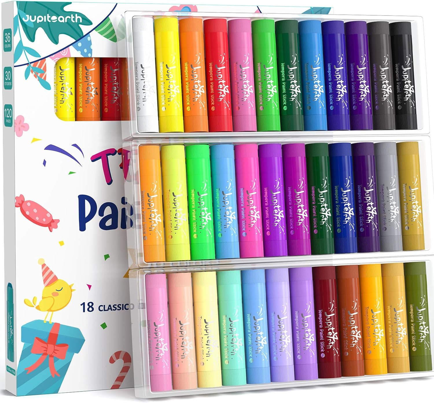 JUPITEARTH Paint Sticks for Kids 36 Colors, Fast-Drying, Smooth | Amazon (US)