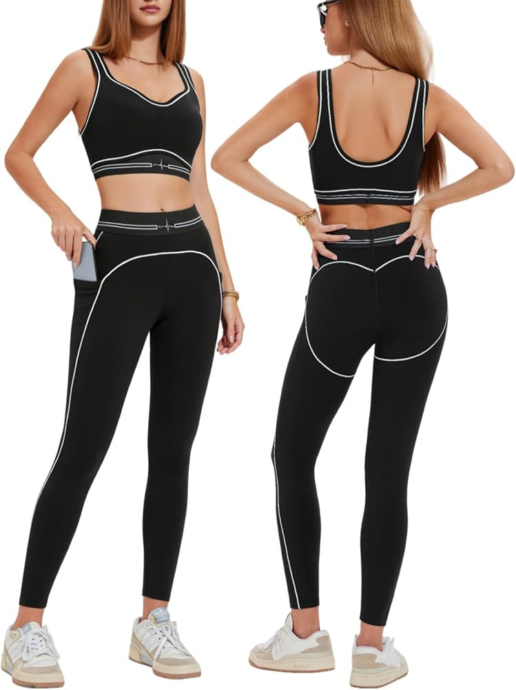 AFZ Yoga Sets for Women with Pockets 2 Piece Workout Pilates Outfits Leggings Sports Bra Athletic... | Amazon (US)