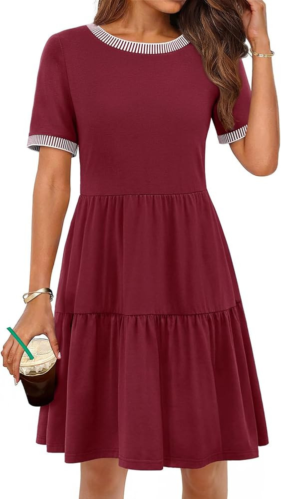 MEROKEETY Women's Summer Spring Casual Short Sleeve Sundress 2025 Beach Vacation Flowy A Line Tie... | Amazon (US)