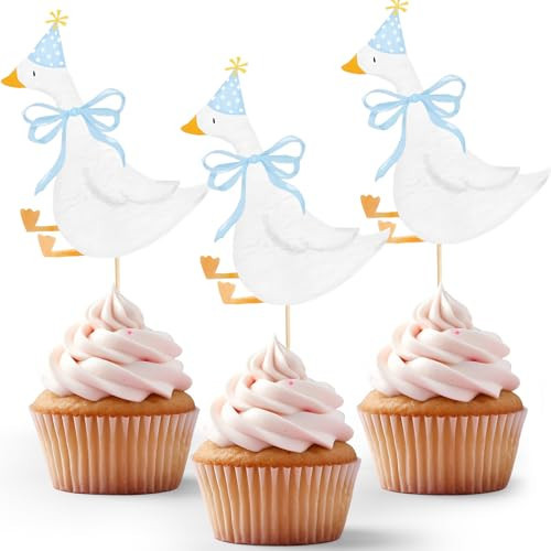 Reallnaive 12 Pcs Silly Goose Cupcake Toppers Funny One Silly Goose Party Decoration Geese Cake Toppers for Girls Boys Baby Shower Birthday Party Supplies(Blue) | Amazon (US)