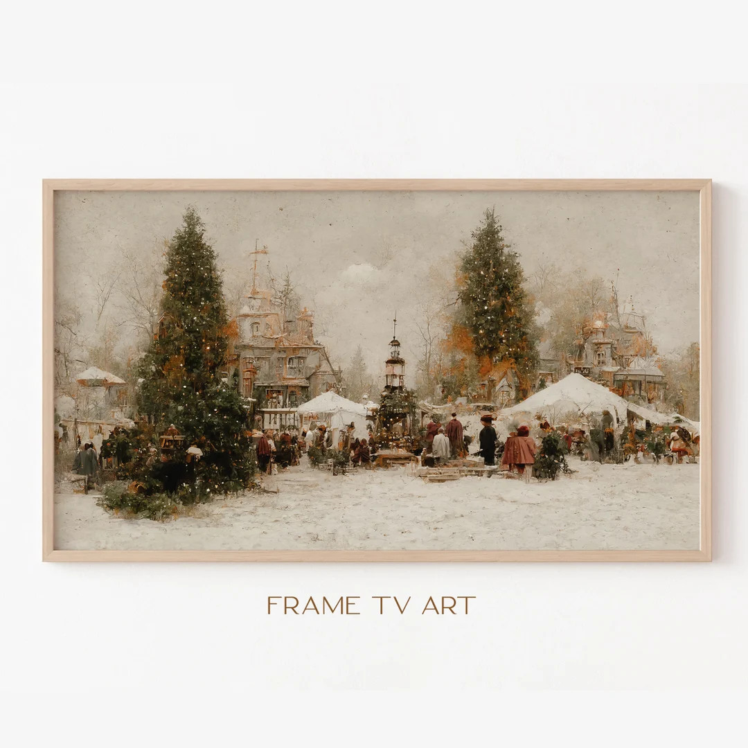 Samsung Frame TV Art Christmas Frame TV Art 4K Winter Painting TV Art Vintage Landscape Painting ... | Etsy (US)
