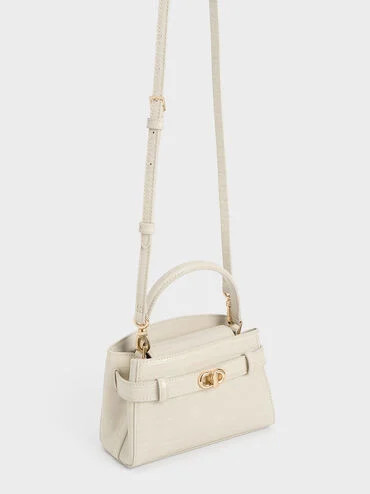 Aubrielle Croc-Effect Top Handle Bag
    
         - Ivory | Charles & Keith US