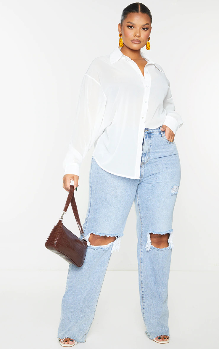 Plus White Sheer Oversized Shirt | PrettyLittleThing US