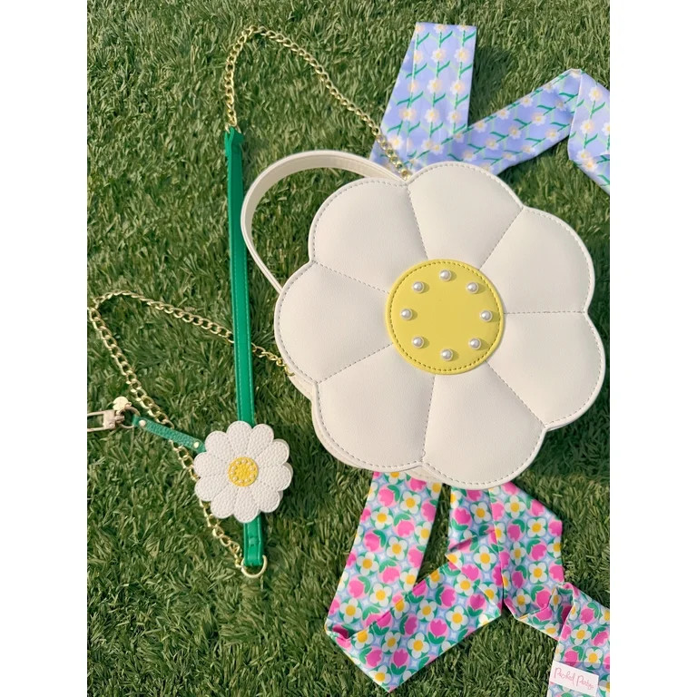 Packed Party Women's Daisy Shaped Crossbody Bag with Gemstones, White | Walmart (US)