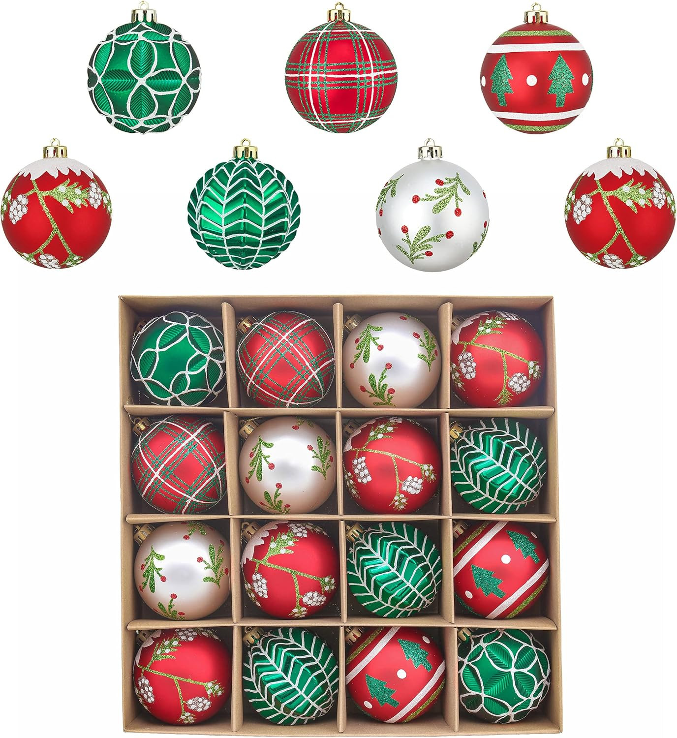Valery Madelyn Christmas Ball Ornaments, 16ct Red Green White Shatterproof Christmas Tree Decorat... | Amazon (US)