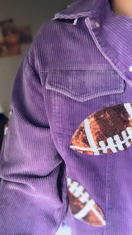Purple football corduroy jacket 
Lauriebelles 
Absolutely LOVE for football season for my kiddos 💜🏈

#LTKSeasonal #LTKmidsize #LTKfindsunder100