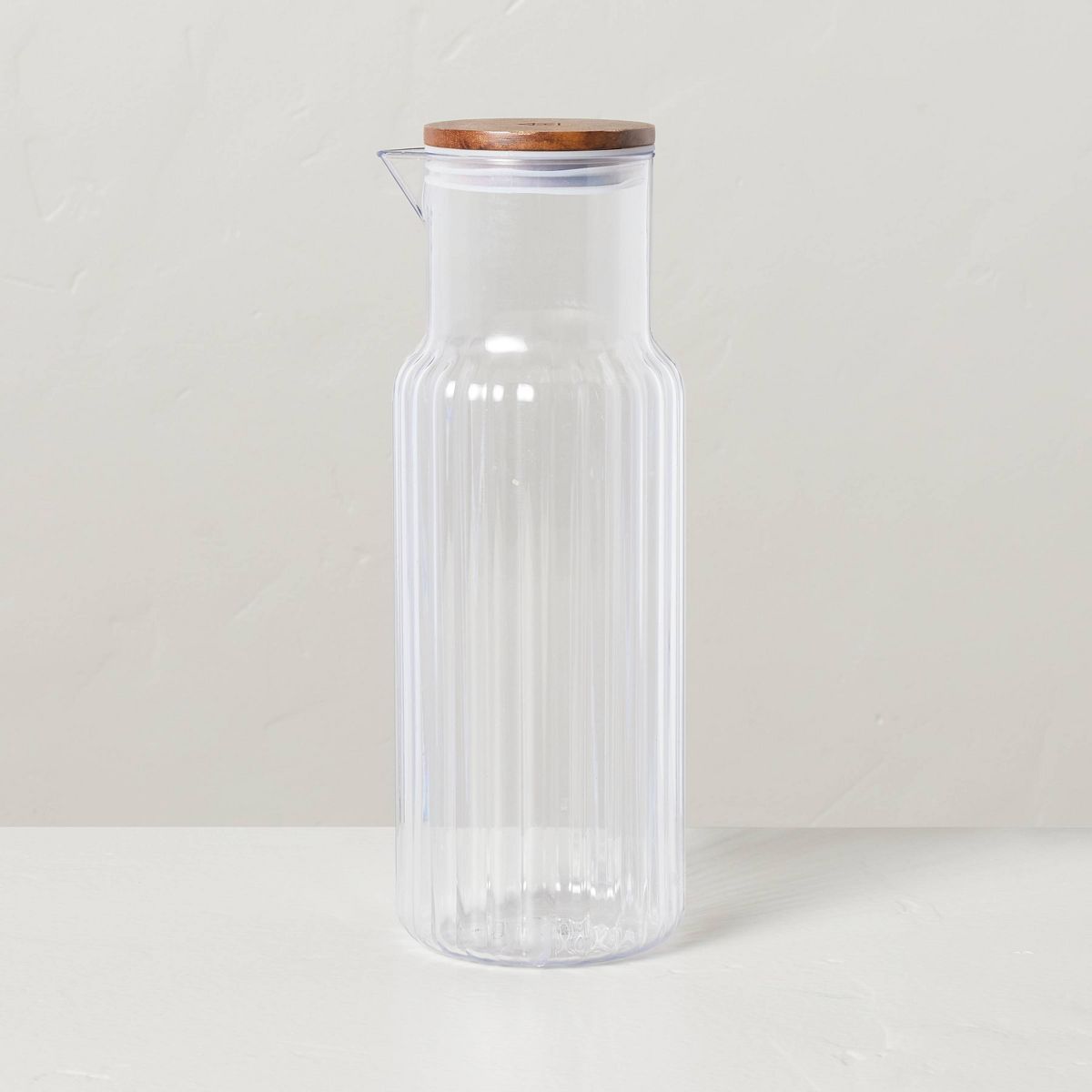 37oz Ribbed Clear Plastic Beverage Carafe with Wood Lid - Hearth & Hand™ with Magnolia | Target