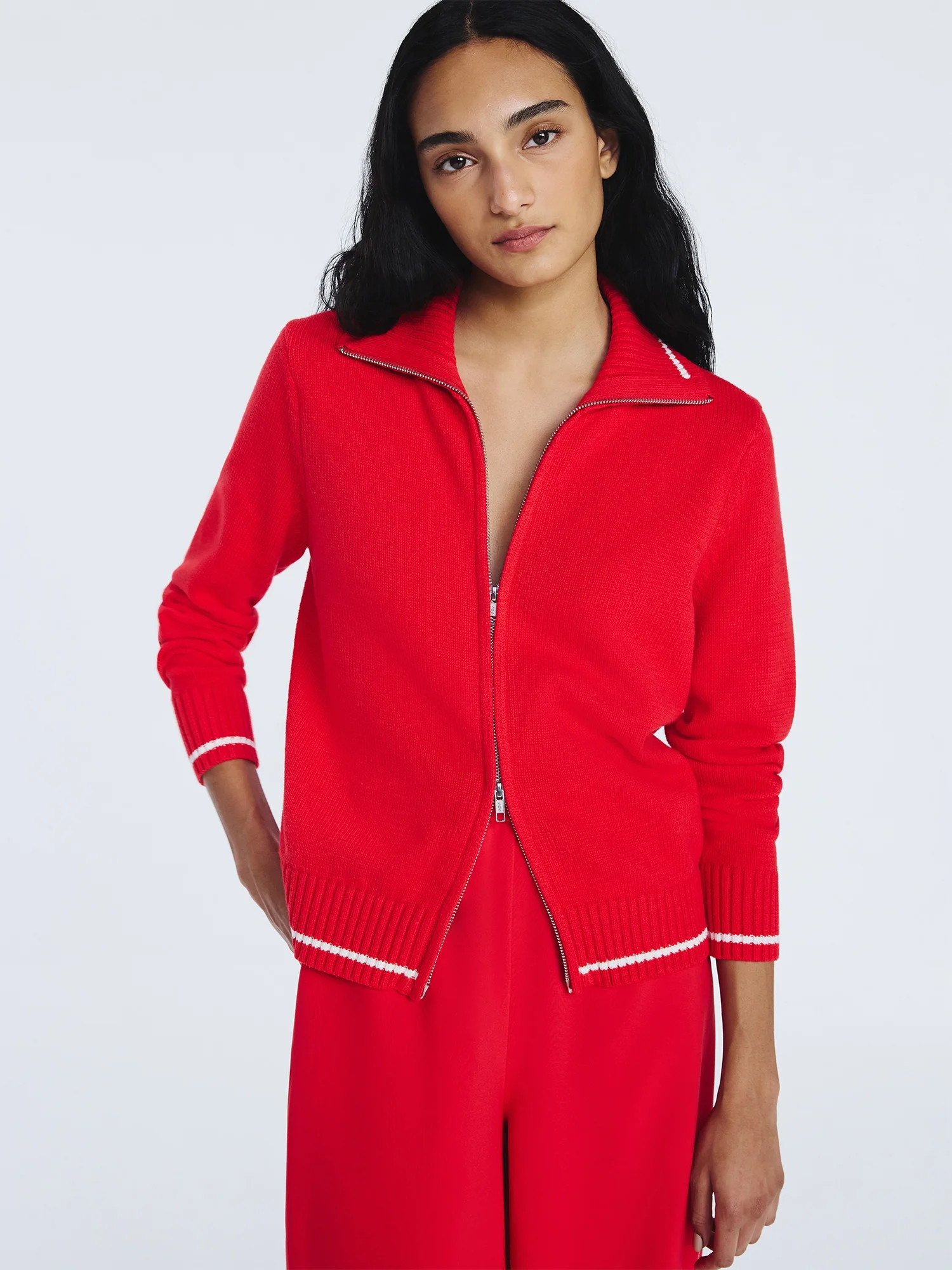 Free Assembly Women's Zip Front Sweater with Long Sleeves, Midweight, Sizes XS-XXL | Walmart (US)