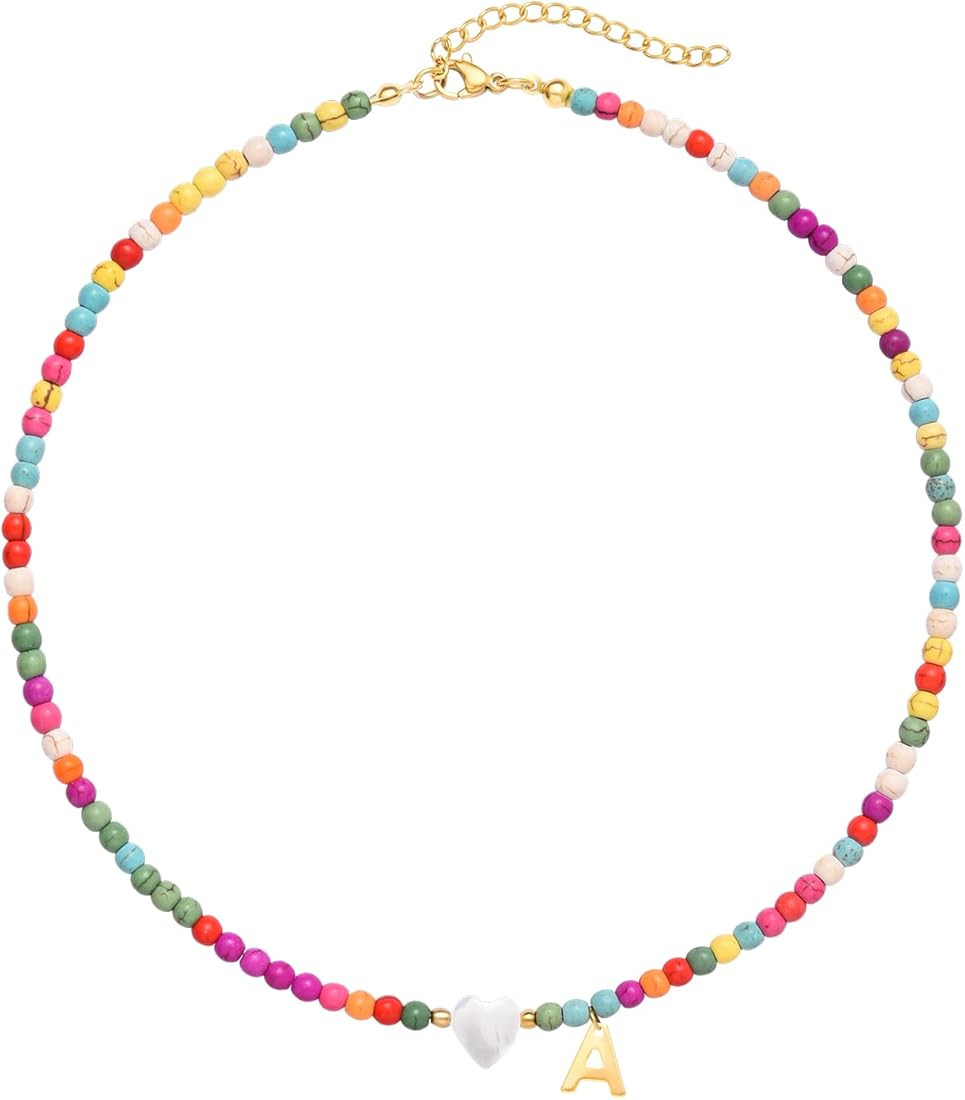 Wellike Initial Necklaces for Women Girls Colorful Beaded Choker Necklace Stainless Steel 18K Gol... | Amazon (US)
