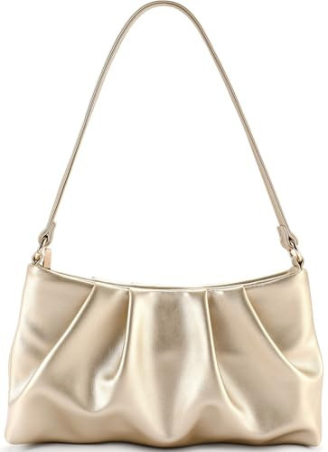 QIRACHIC Gilded Gold Women's Clutch Purse, Pleated Evening Handbag, Shoulder Bag with Detachable Chain and Shoulder Strap | Amazon (US)